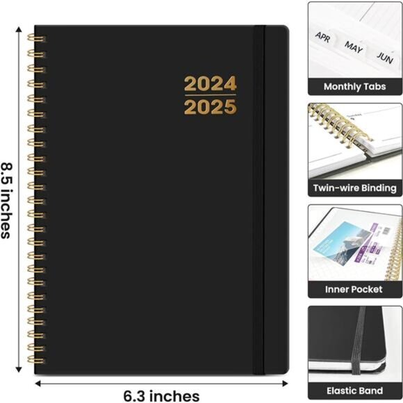 Academic Planner 2024-2025: A5 Monthly & Weekly‎ Calendar with Tabs, Black - Picture 4 of 8